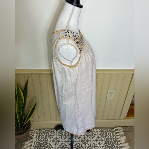 C&C California 100% Linen Embroidered Boho Shift Dress Cream S Beach Vacation - Picture 4 of 13